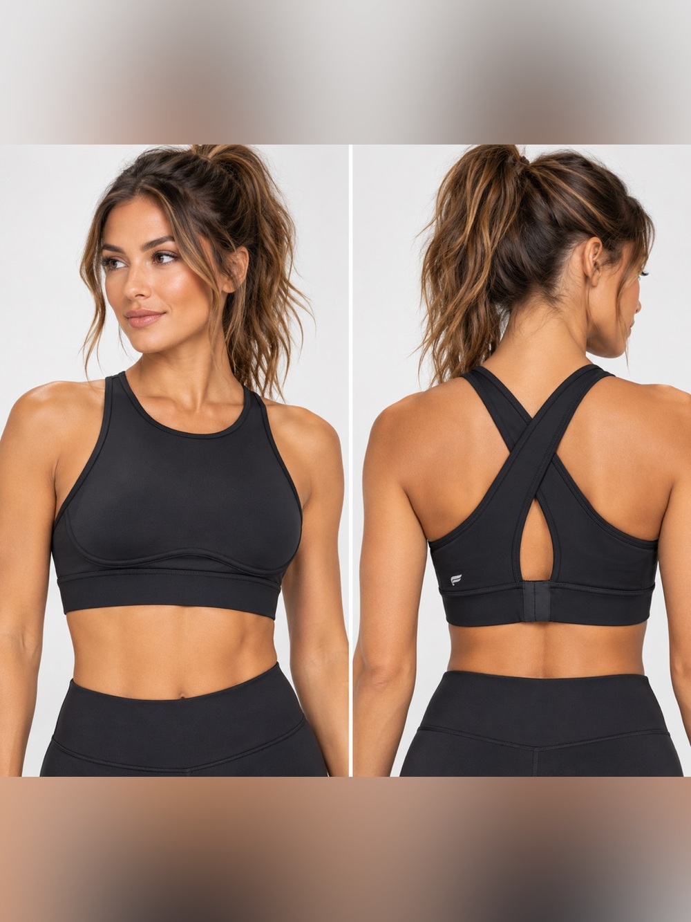 Fabletics Black High-Neck Cross-Back Sports Bra